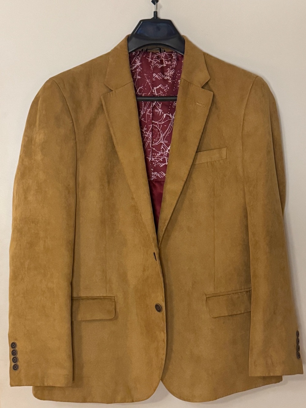 Nautica Men's Suede Blazer in Caramel with Burgundy Lining